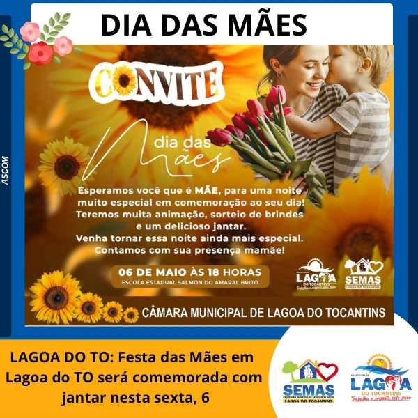 Festa das Mães em Lagoa do TO será comemorada com jantar nesta sexta, 6